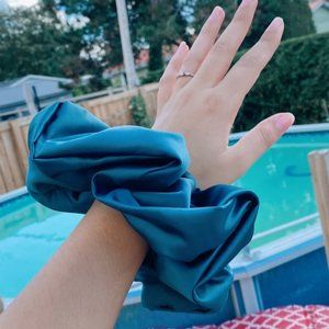Giant teal satin scrunchies | womens hair accessories | gifts for her